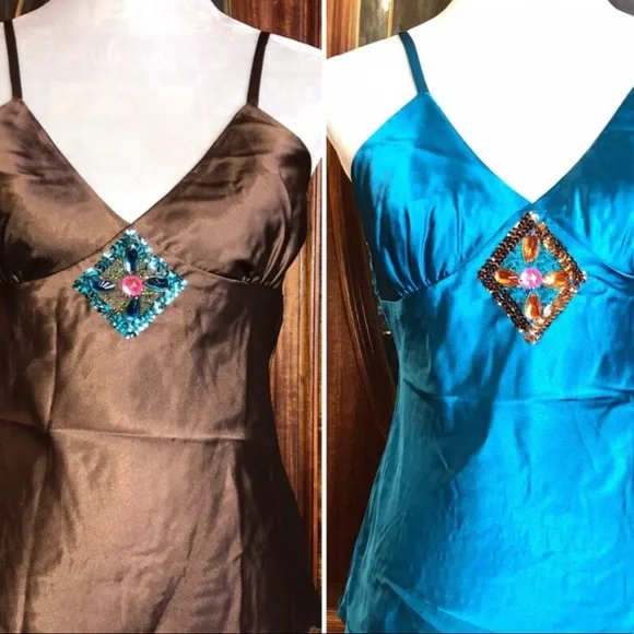 YOU GET BOTH - New NWT Jewel Tone Sequin Silky Cami Tank - Y2K 90s 2000s Retro - Picture 10 of 13